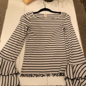Free People Brand 2 color Stripe Bell Sleeve Top.